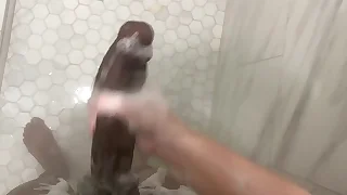 Stepbrother sneaks in bathroom while stepsister shower&comma; she caught him spying and made him get in&comma; the brush exasperation is so fat and pussy is so muddied she will make you cum quick